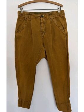 Free People Women's Slouchy Pleated Pants in Mustard, Size 10